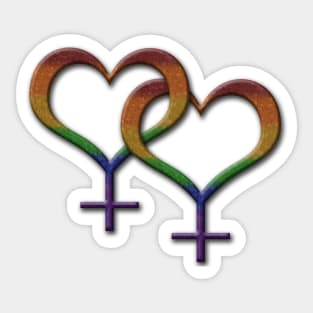 Lesbian Pride Rainbow Colored Heart Shaped Overlapping Female Gender Symbols Sticker